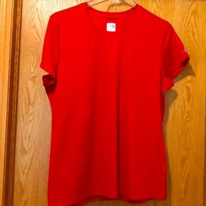 North Face women XL thin lightweight vapor wick red mesh poly tee shirt EUC
